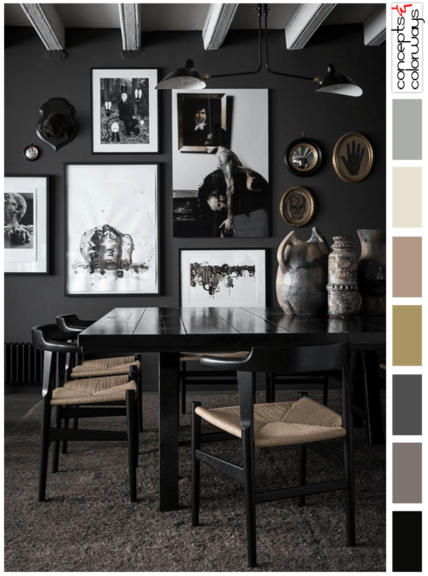 black and mauve interior color palette