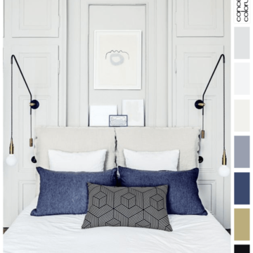 antique white and denim interior color palette