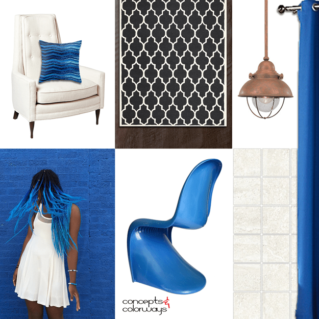 bright blue interior mood board