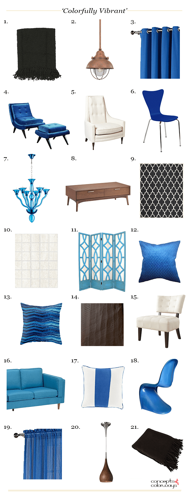 bright blue and brown interior product roundup