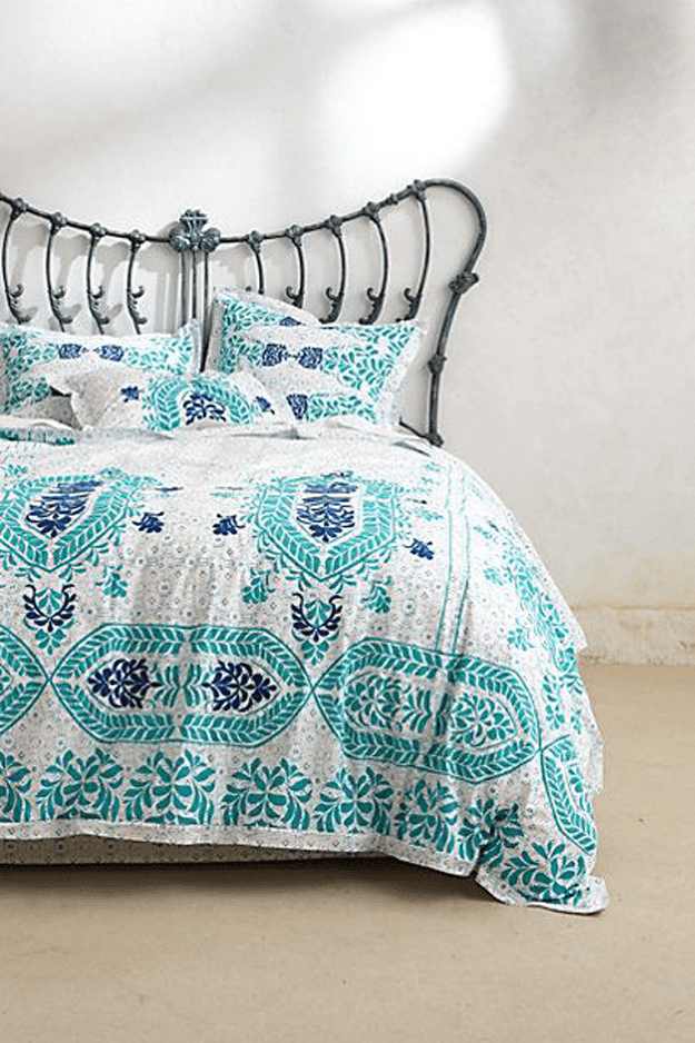 turquoise and white duvet