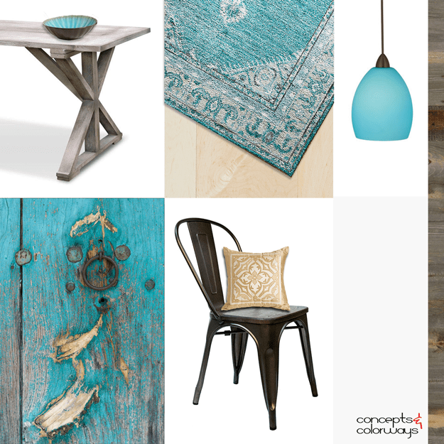 rustic interior with turquoise accents mood board