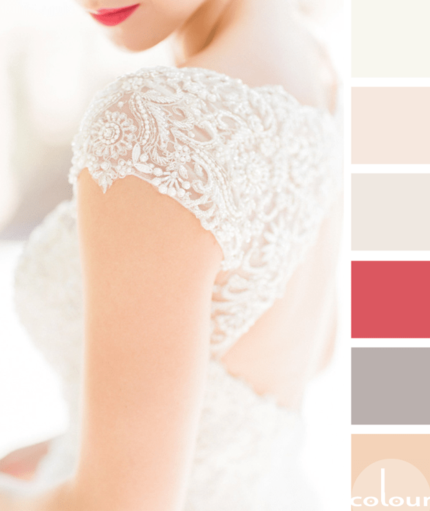 creamy white color palette with bright pink accents