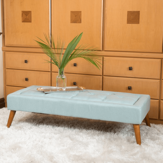 mint blue tufted ottoman bench