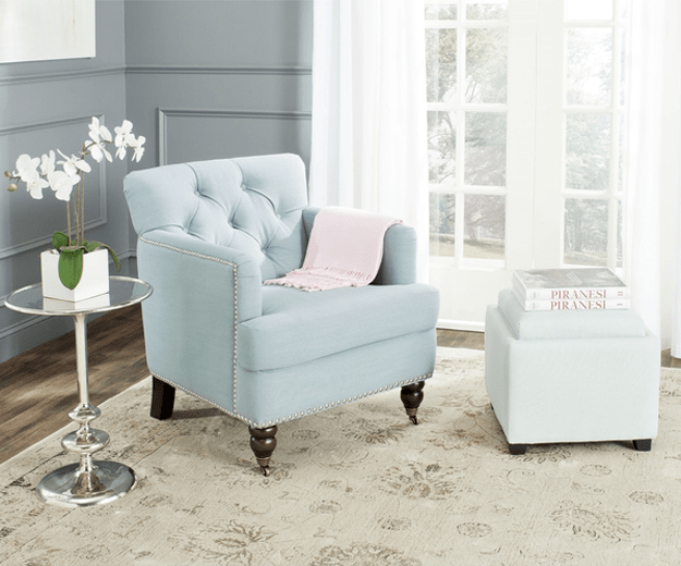 baby blue tufted chair