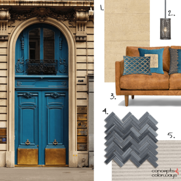 teal and tan interior design