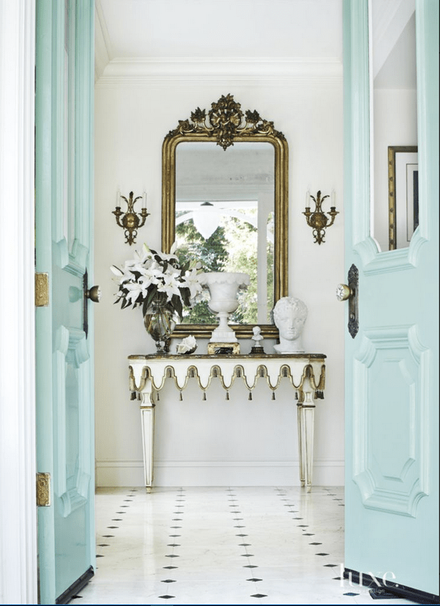 formal entry with mint blue doors