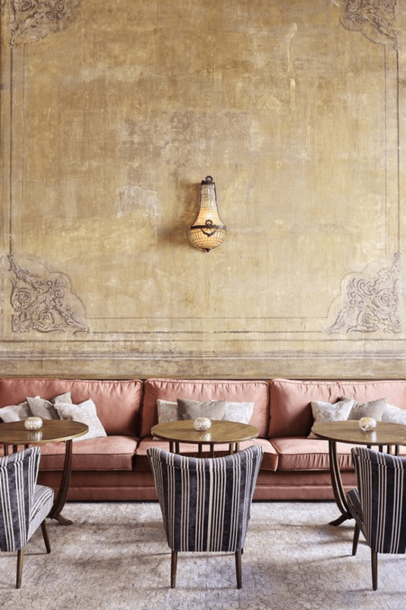 Istanbul hotel interior with dusty rose sofa