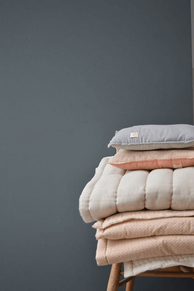 dusty peach folded bedding