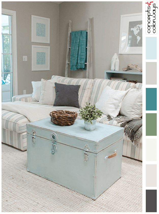 florida living room with mint blue accents