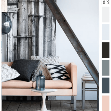 black and white initerior with peach accent