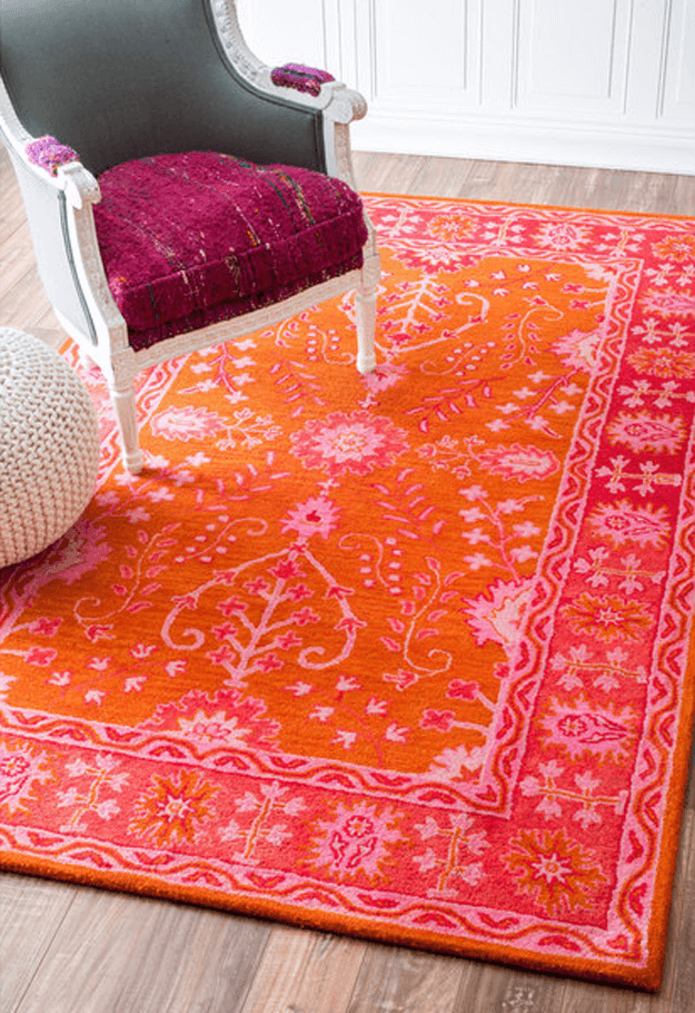 bright red and pink floral rug