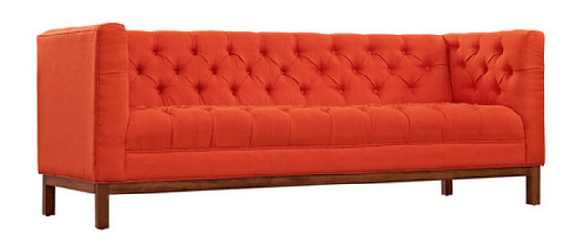 bright red tufted modern sofa