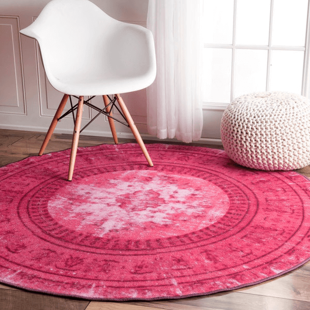 hot pink round overdyed rug