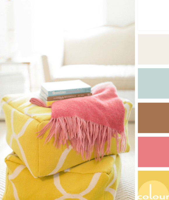 creamy white living room with bright accents
