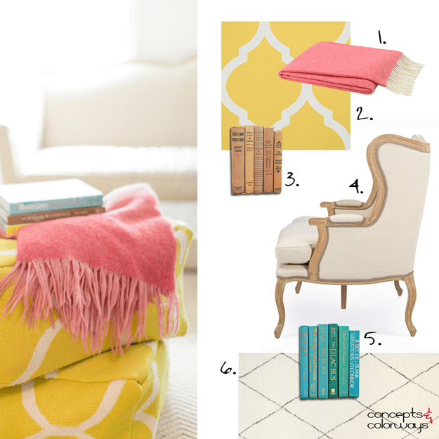 living room get the look with yellow and coral accents