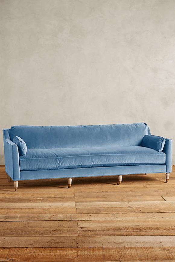 slate blue velvet sofa