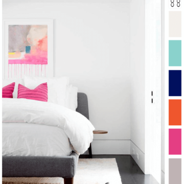 white bedroom with hot pink accents