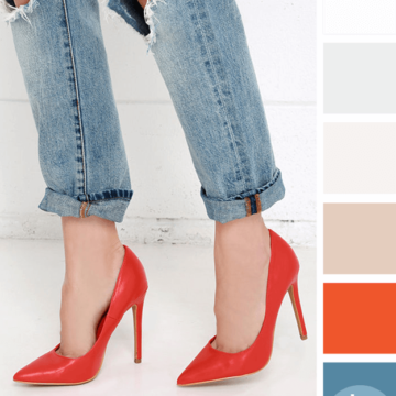 boyfriend jeans with bright red pumps color palette
