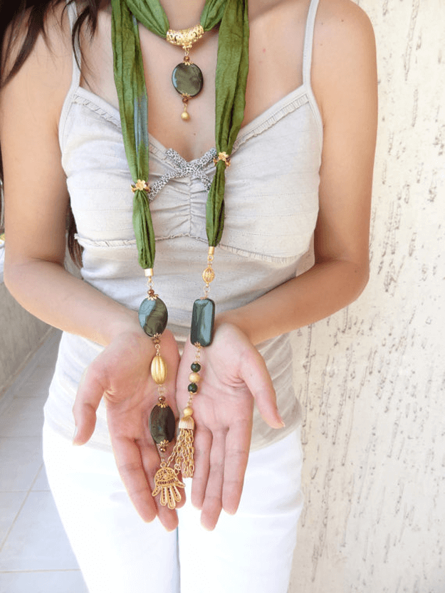 moss green scarf necklace