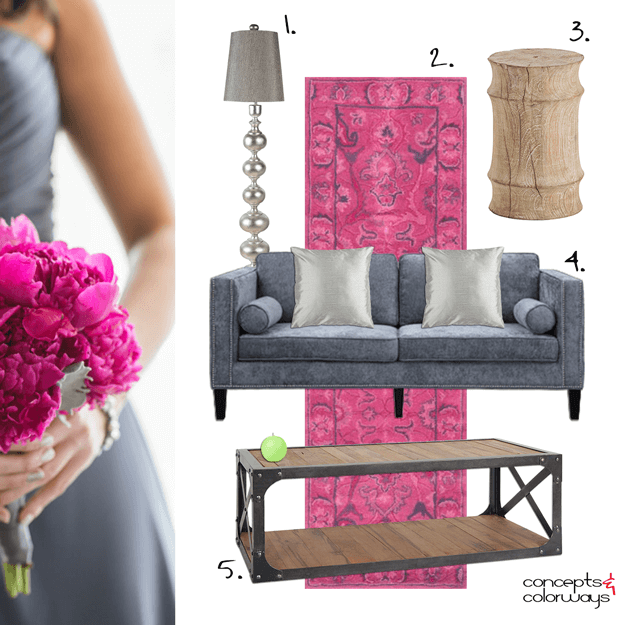 hot pink and gunmetal gray interior design