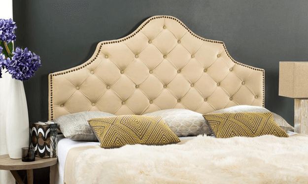 beige upholstered tufted headboard