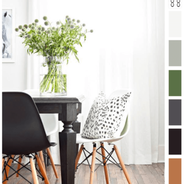 minimalist modern dining room with kale green accent