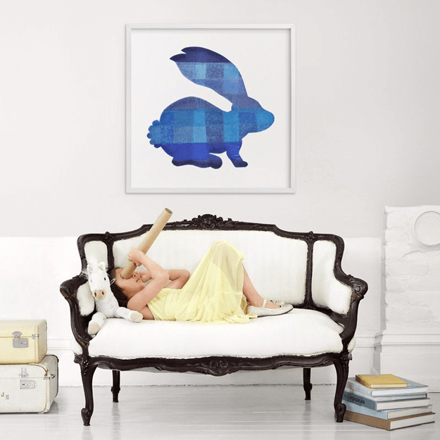 blue party bunny framed art