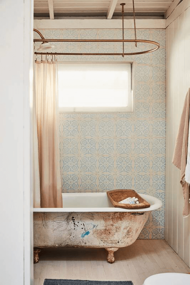 vintage style bathroom with beige accents