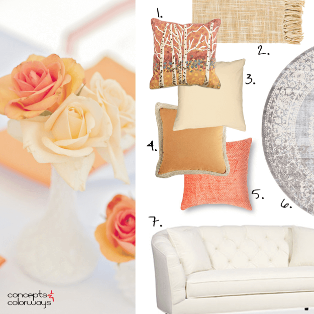 peach gold tangerine interior mood board