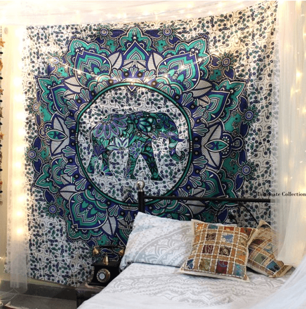 teal blue-green elephant wall tapestry