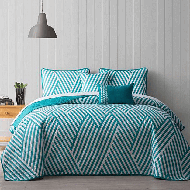 teal green striped bedding