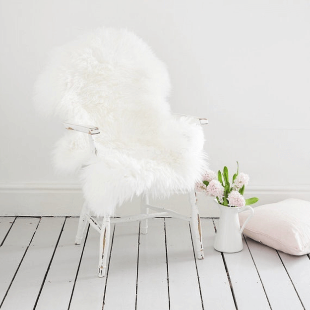 white sheepskin throw