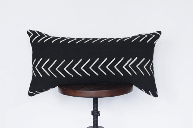 black arrow mudcloth lumbar pillow