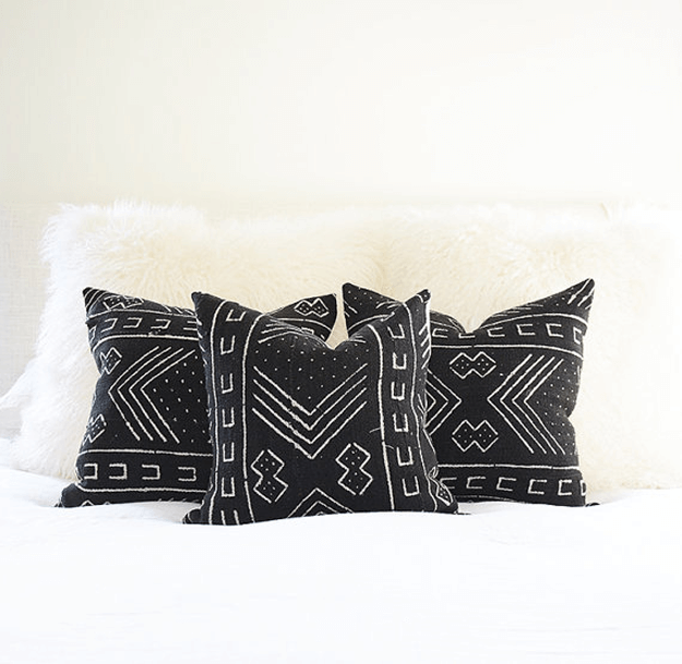 black mudcloth tribal pillows