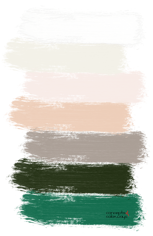 blush pink white and emerald green paint palette