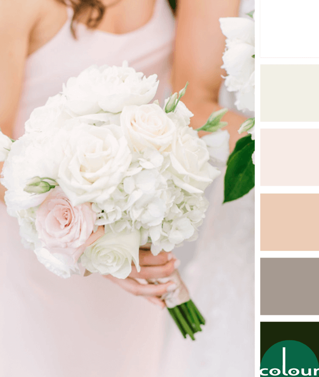 blush pink white emerald green color palette