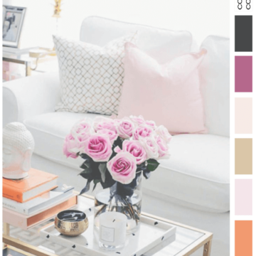 white living room with pink accents