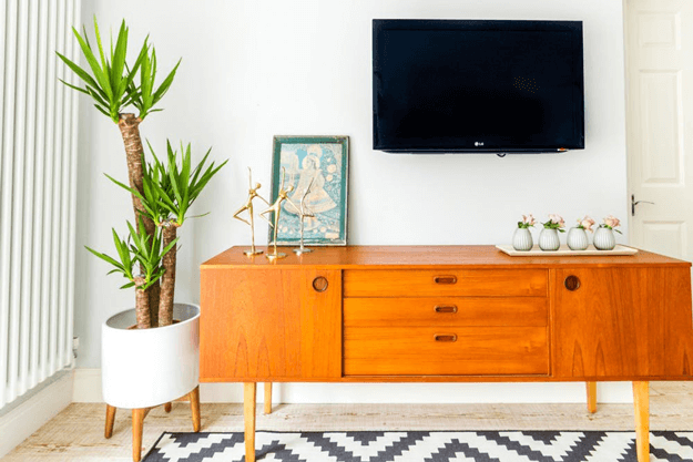 mid-century modern wood console