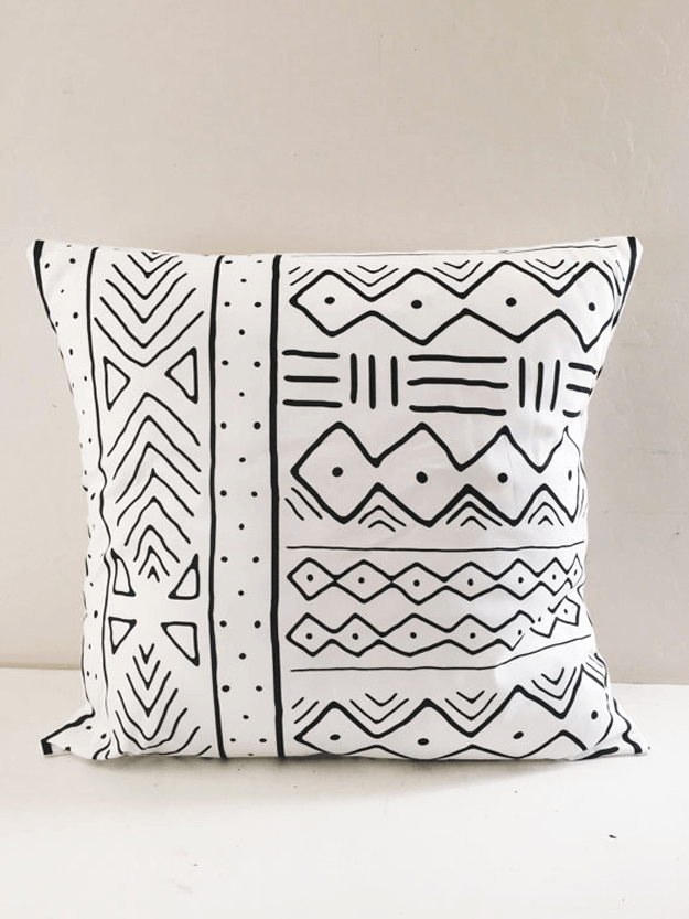 white mudcloth tribal pillow