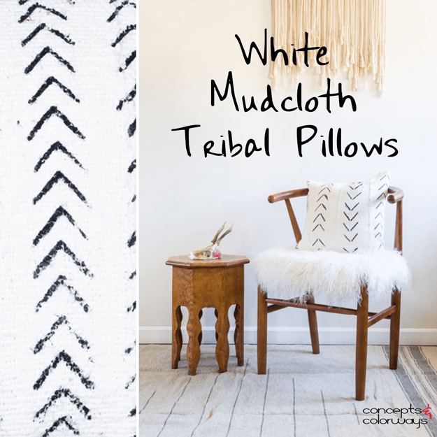 white mudcloth tribal pillow design element