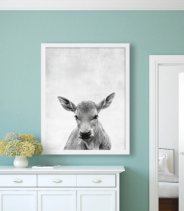 calf photo on mint green wall