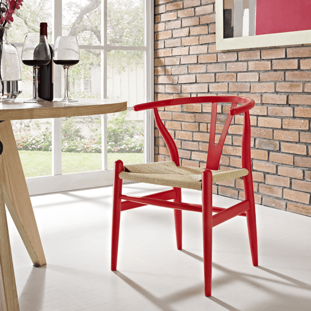 bright red wishbone amish wood armchair