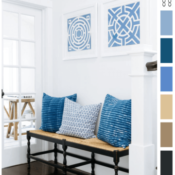 interior color palette with blue and brown accents