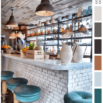 restaurant bar with reclaimed wood and subway tile