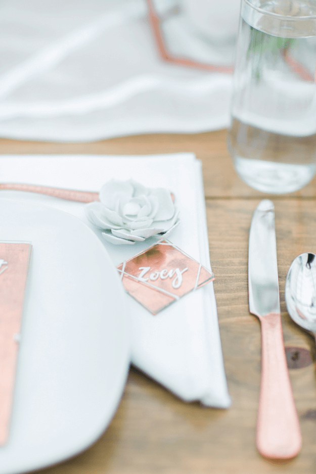 copper and mint green table setting