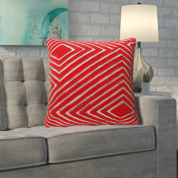 bright red geometric pillow