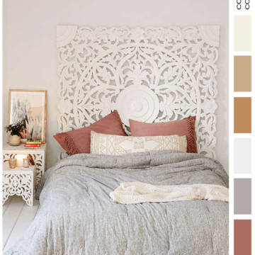bedroom interior color palette with faded red accent