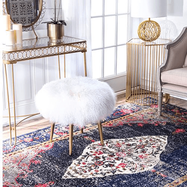 red and navy blue medallion rug