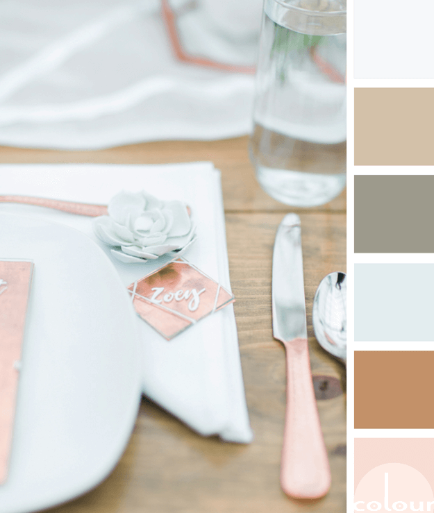 mint green and copper table setting color palette